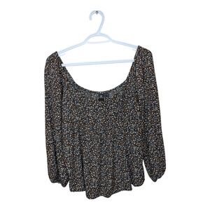 Volcom Women's Small 4/6 Black Floral Peasant Long Sleeve Flowy Top Cottagecore